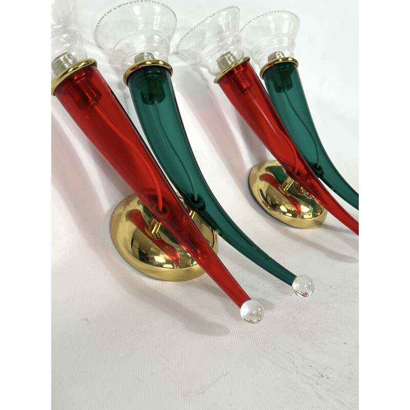 Pair of vintage glass and lacquer sconces by Giuseppe Righetto for VeArt, Italy 1970