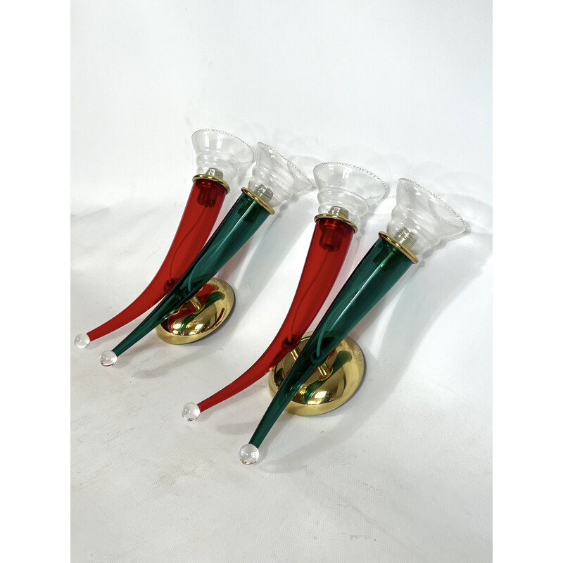 Pair of vintage glass and lacquer sconces by Giuseppe Righetto for VeArt, Italy 1970