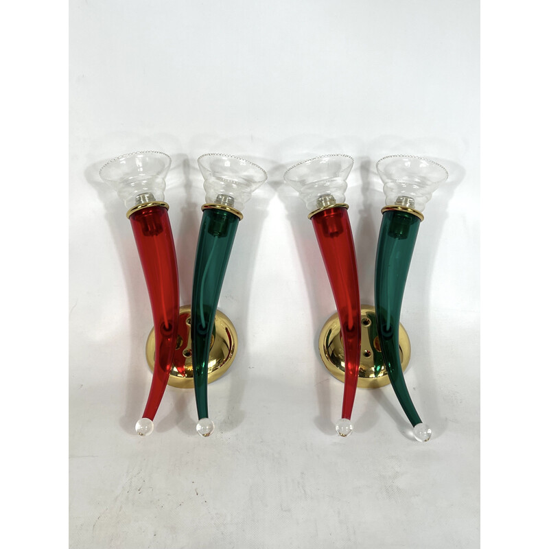 Pair of vintage glass and lacquer sconces by Giuseppe Righetto for VeArt, Italy 1970