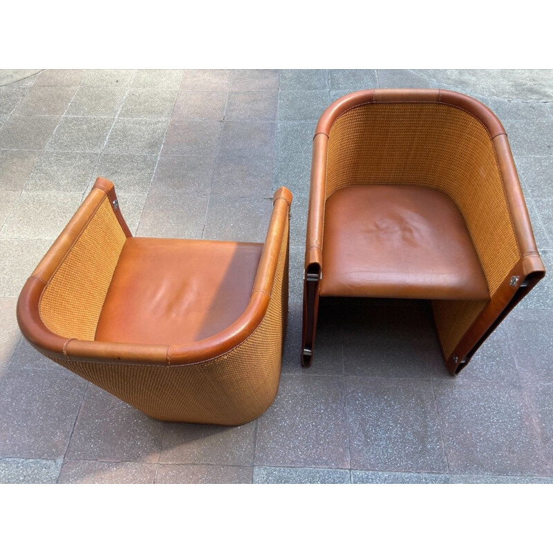 Pair of vintage club chairs model Lario by Giuseppe Viganò for Bonacina, 2000