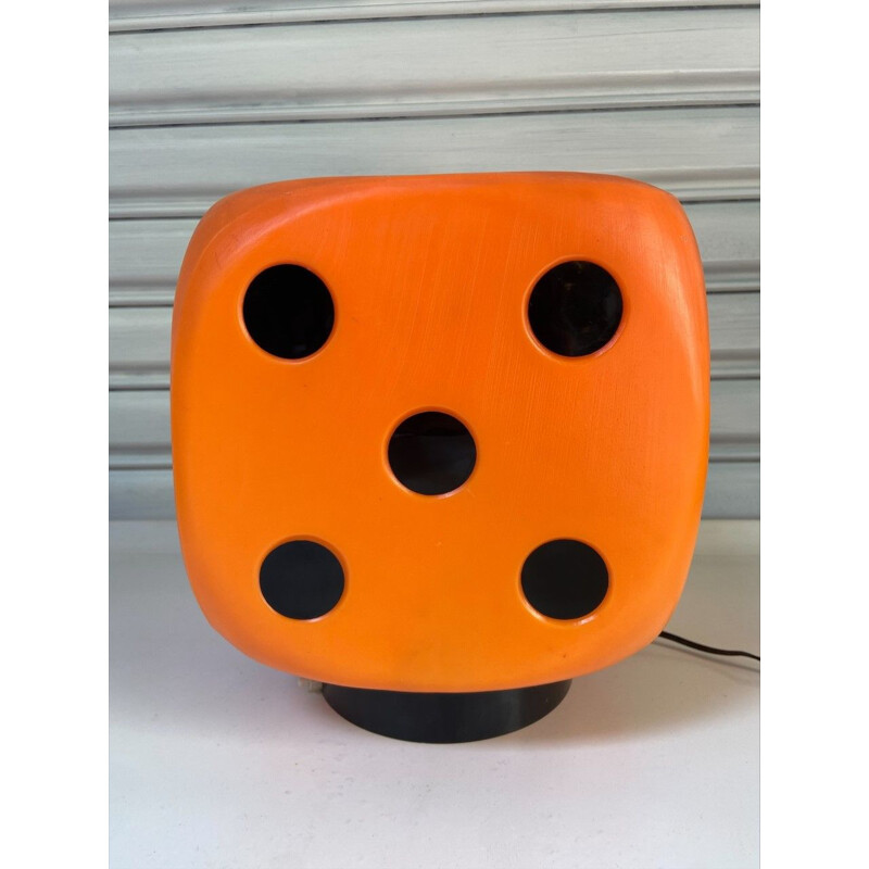 Vintage orange and black dice lamp, 1970