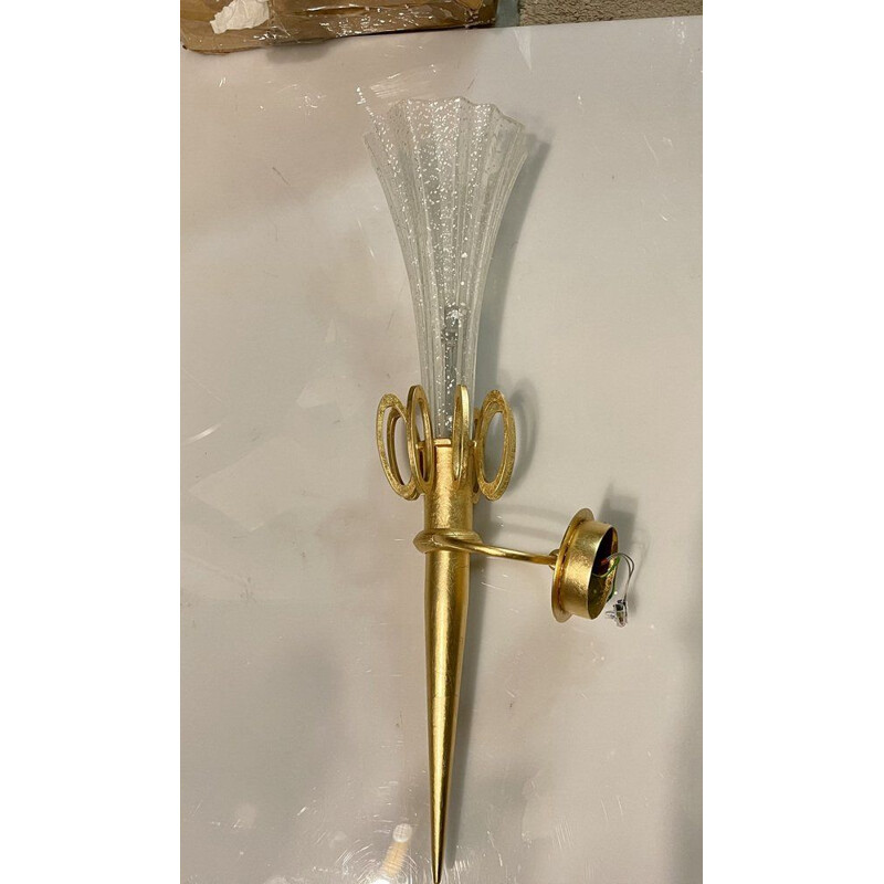 Set of 3 vintage sconces in gold murano glass