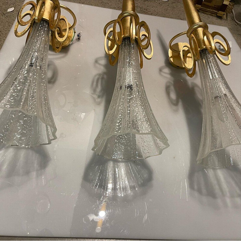 Set of 3 vintage sconces in gold murano glass