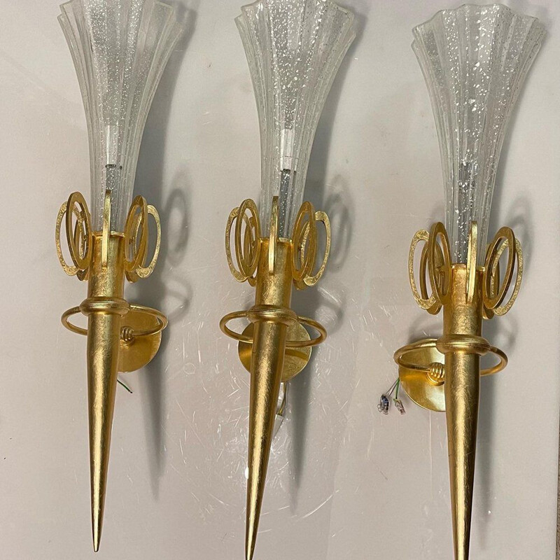 Set di 3 applique vintage in vetro di Murano oro