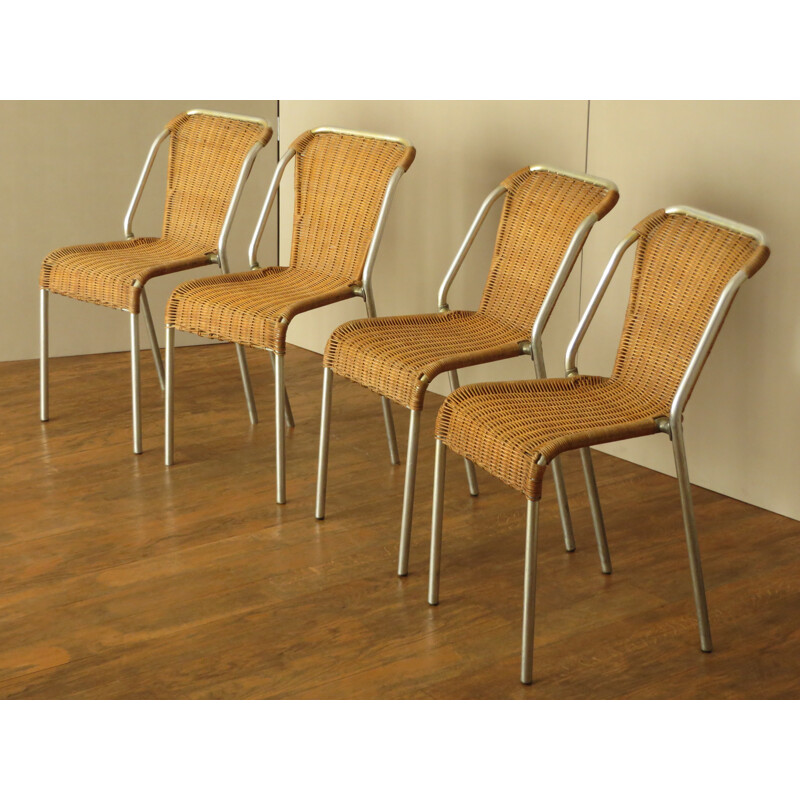 Set of 6 chairs "Bistro" in wicker - 1950s