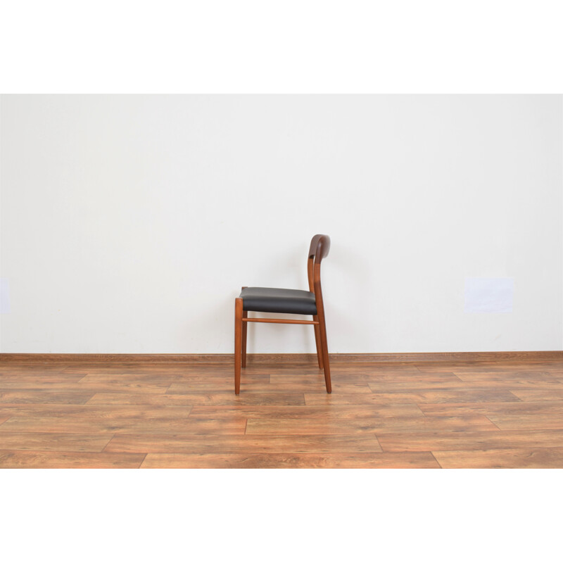 Set of 4 mid-century Danish teak & leather dining chairs model 75 by N. O. Møller for J.L. Møller, 1960s