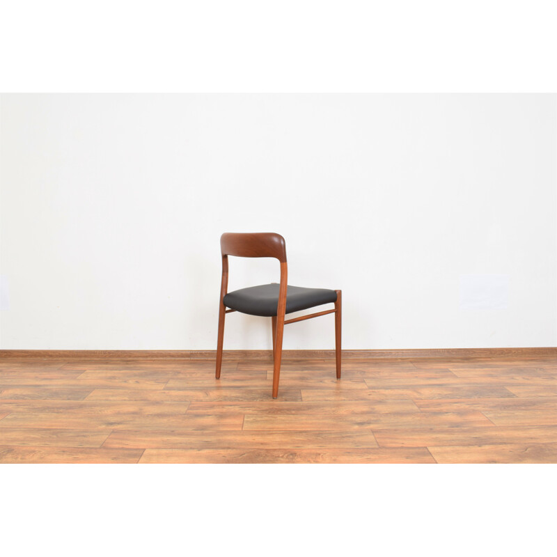 Set of 4 mid-century Danish teak & leather dining chairs model 75 by N. O. Møller for J.L. Møller, 1960s