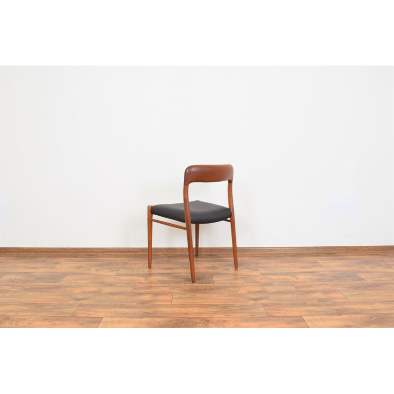 Set of 4 mid-century Danish teak & leather dining chairs model 75 by N. O. Møller for J.L. Møller, 1960s