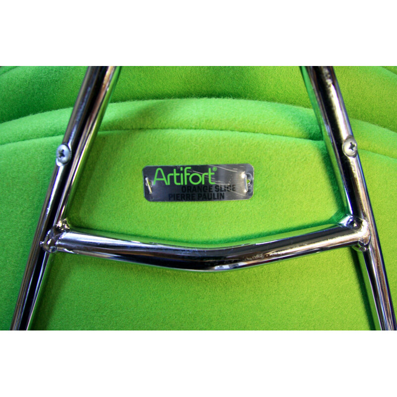 Artifort "Orange Slice" lounge chair in green fabric and chromed metal, Pierre PAULIN - 1970s