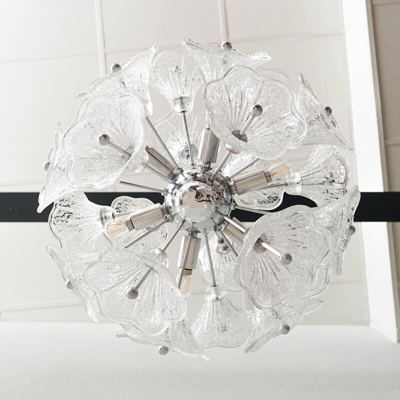 Vintage glass flower chromed Sputnik chandelier by Paolo Venini for VeArt, 1960s