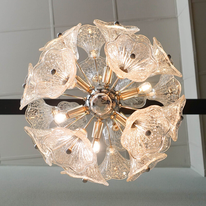 Vintage glass flower chromed Sputnik chandelier by Paolo Venini for VeArt, 1960s