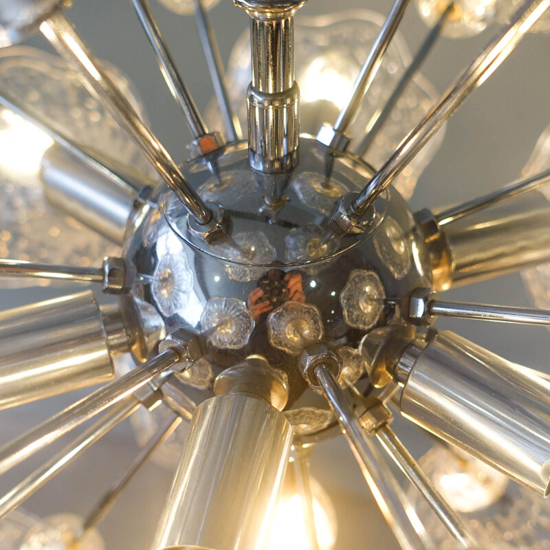 Vintage glass flower chromed Sputnik chandelier by Paolo Venini for VeArt, 1960s