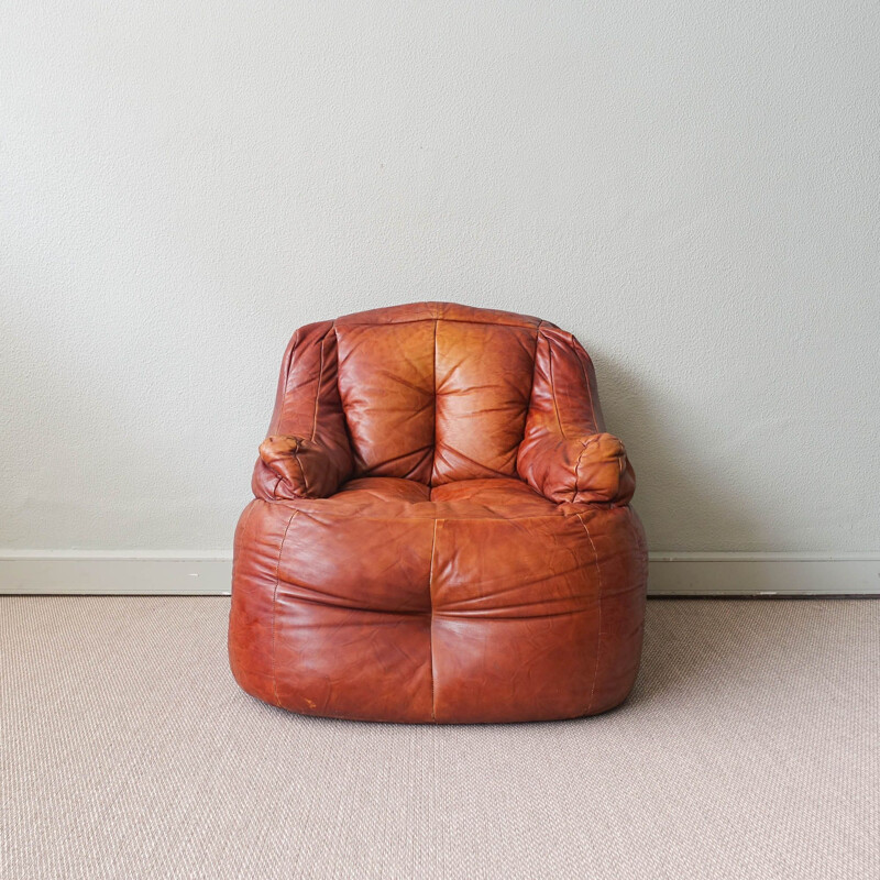 Vintage leather Bean bag armchair, Italy 1970s