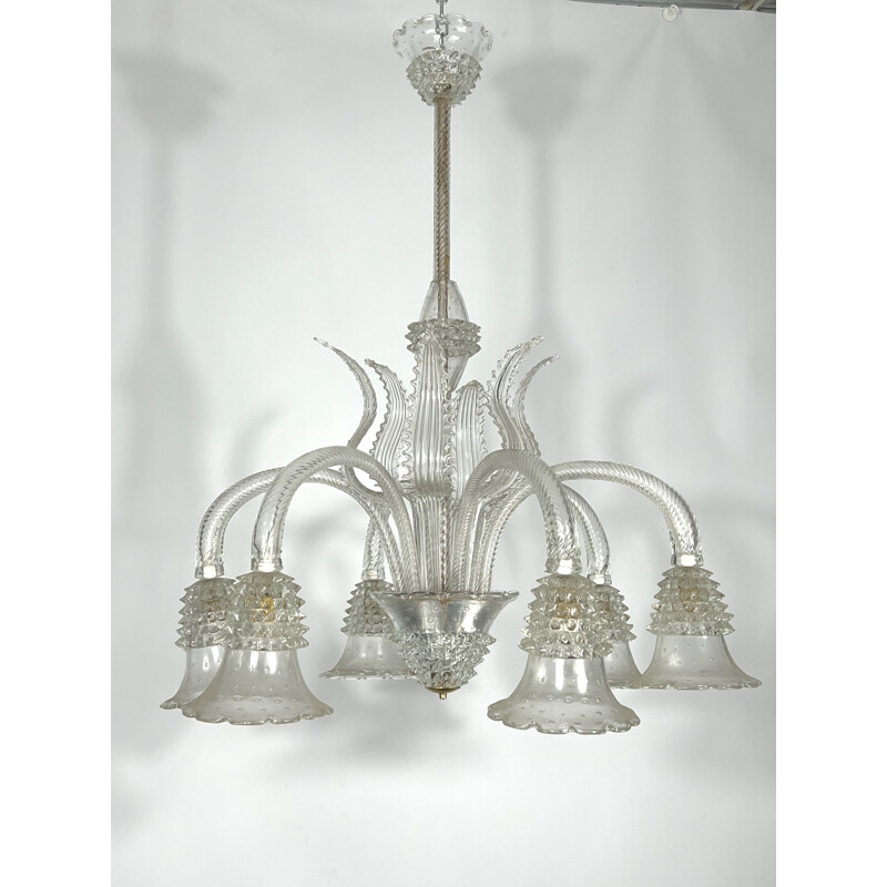 Vintage bullicante rostrato chandelier with six arms by Ercole Barovier, 1930