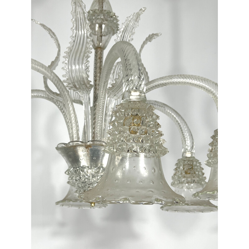 Vintage bullicante rostrato chandelier with six arms by Ercole Barovier, 1930