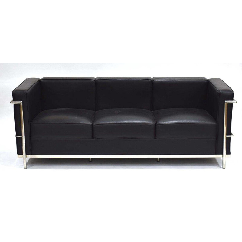 Vintage Contemporary 3 seater sofa in chrome frame with faux leather covers