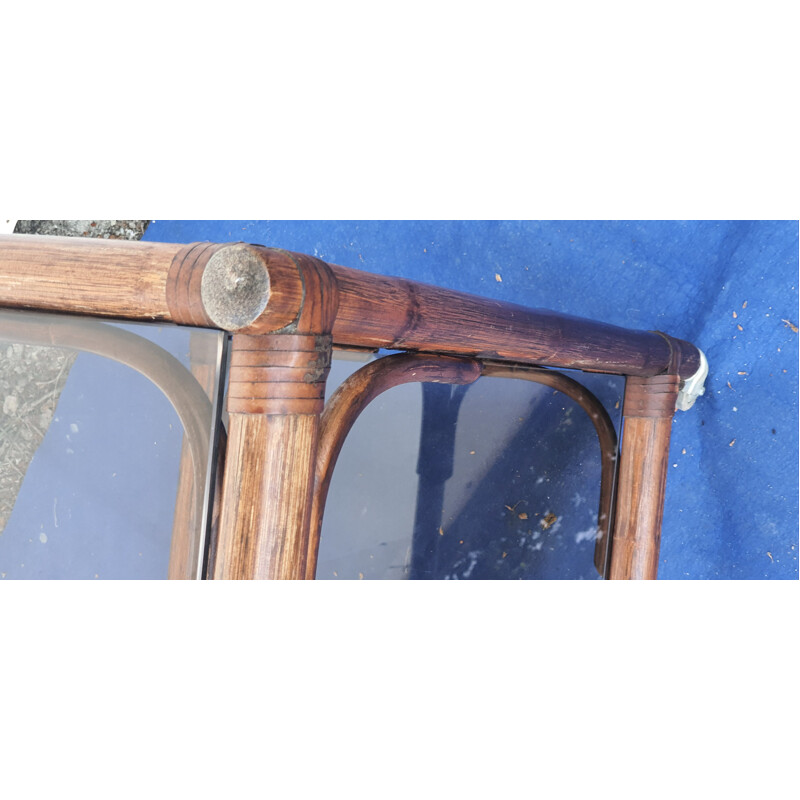 Vintage bamboo cart with smoked glass trays