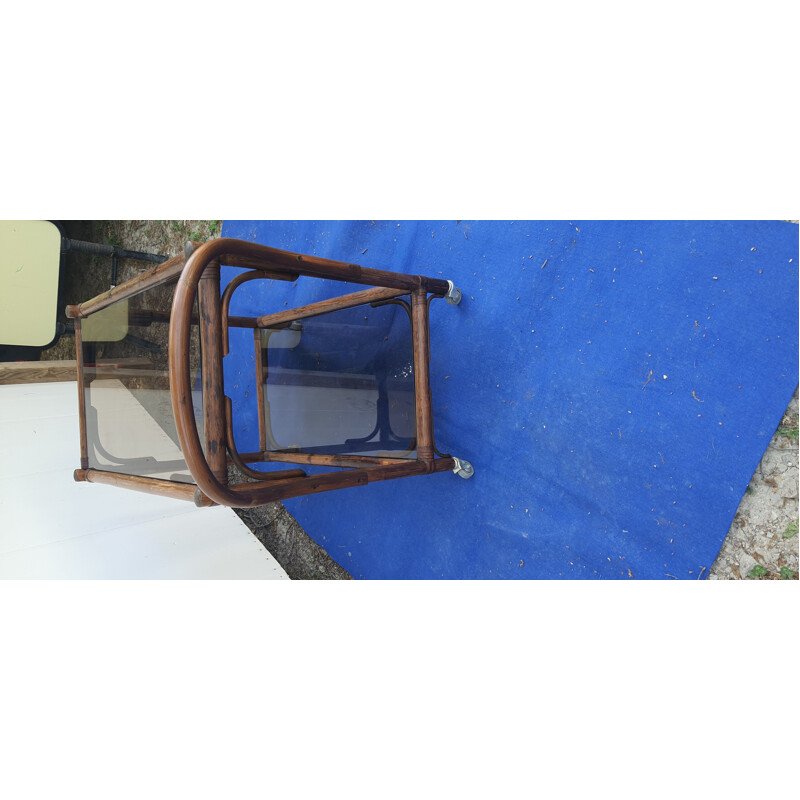 Vintage bamboo cart with smoked glass trays