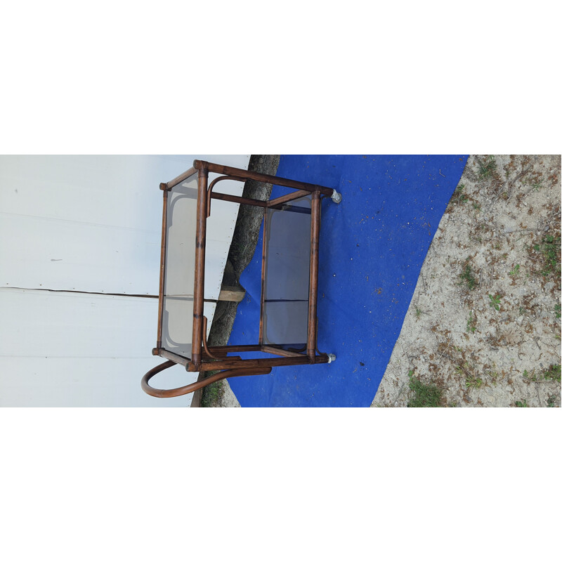 Vintage bamboo cart with smoked glass trays
