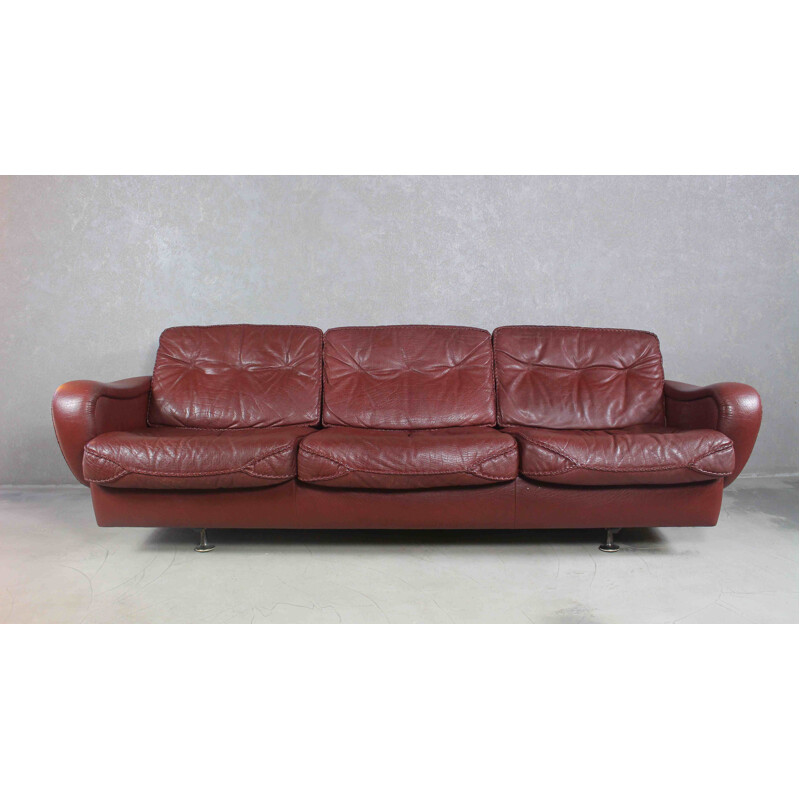 Vintage brown leather sofa by Madsen & Schubell, 1970s