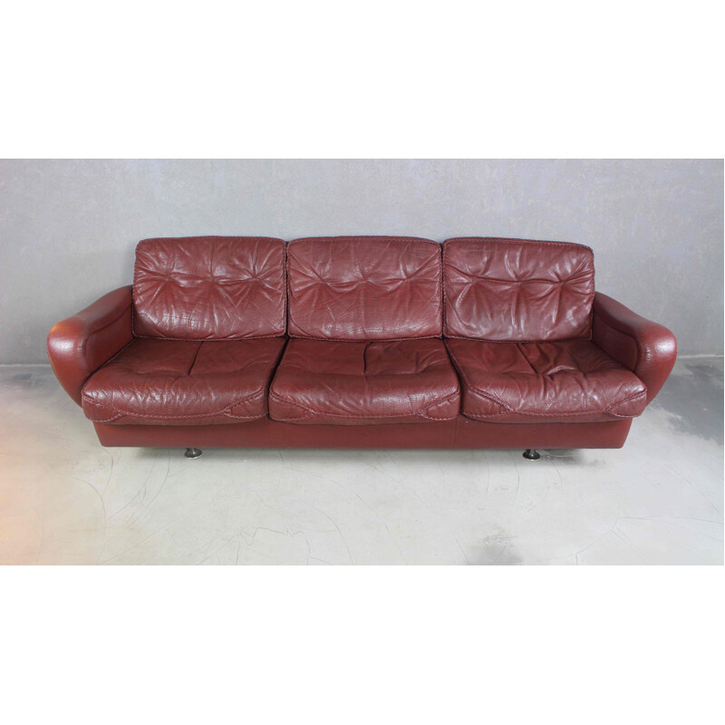 Vintage brown leather sofa by Madsen & Schubell, 1970s