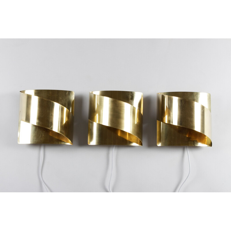 Set of 3 Swedish Falkenberg wall lamps in polished brass - 1970s