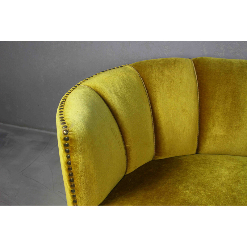 Danish vintage velvet Banana sofa, 1940s