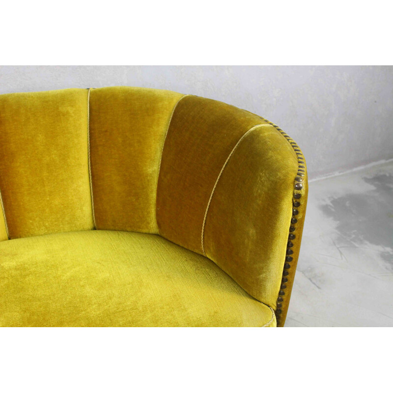 Danish vintage velvet Banana sofa, 1940s