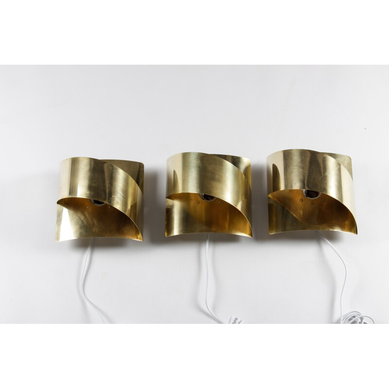 Set of 3 Swedish Falkenberg wall lamps in polished brass - 1970s