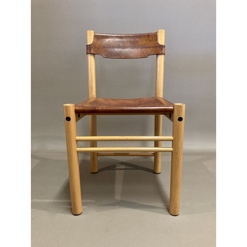 Juego de 4 sillas vintage de haya y cuero de Sede para Ibisco, 1960