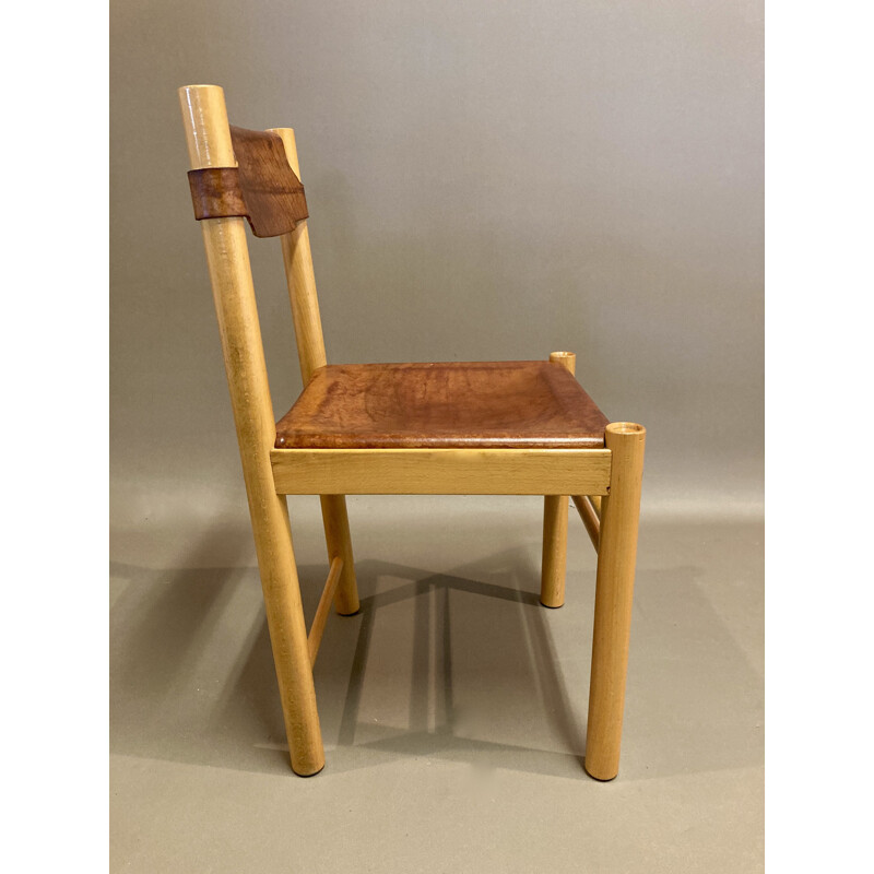 Satz von 4 Vintage-Stühlen aus Buche und Leder von Sede für Ibisco, 1960
