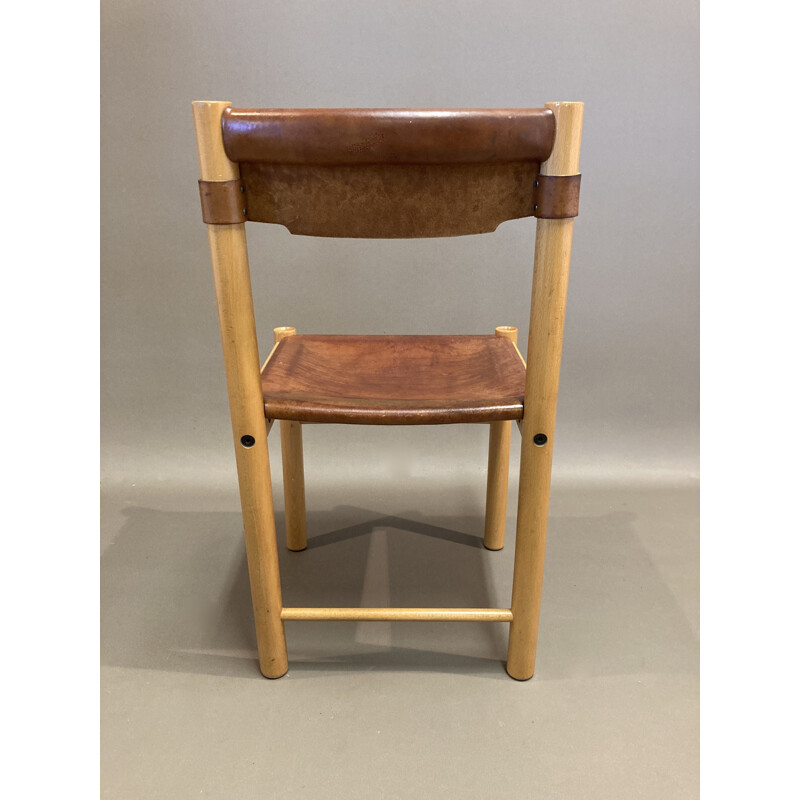 Set di 4 sedie vintage in faggio e pelle di Sede per Ibisco, 1960