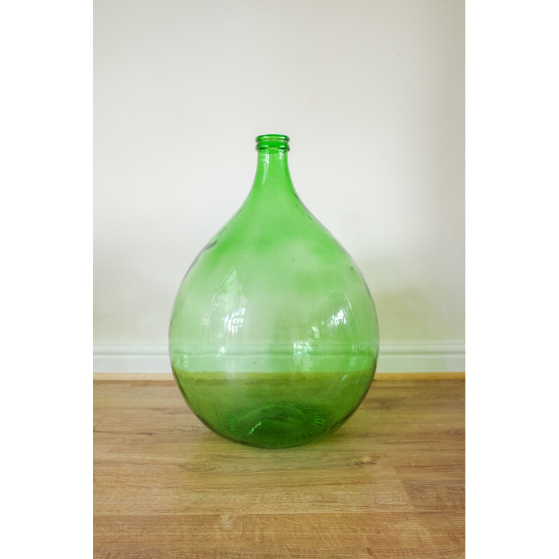 Vase vintage vert demijohn carboy, France 1950