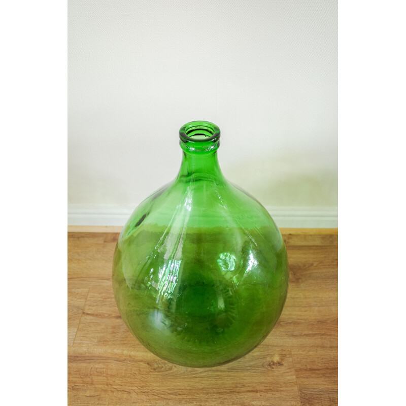 Vase vintage vert demijohn carboy, France 1950