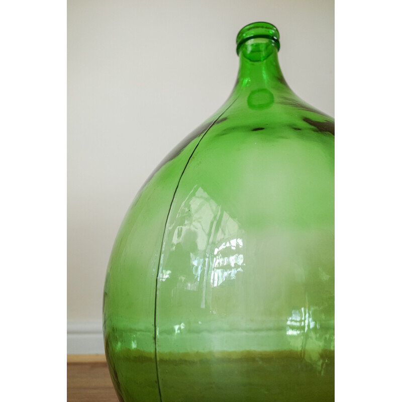 Vase vintage vert demijohn carboy, France 1950