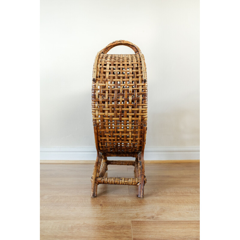 Vintage bamboo wine rack with 7 wines, 1960