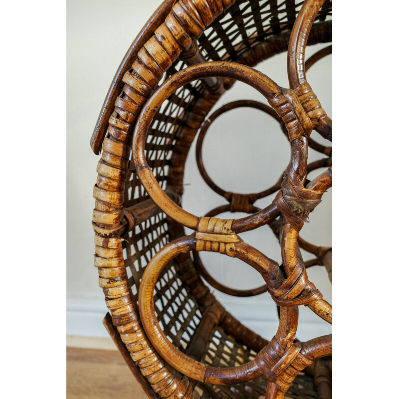 Vintage bamboo wine rack with 7 wines, 1960