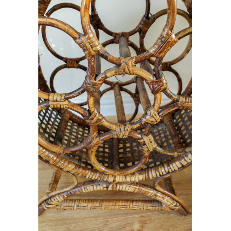 Vintage bamboo wine rack with 7 wines, 1960