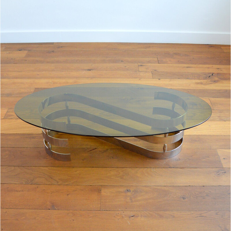 Vintage coffee table with glass top, Italy 1970