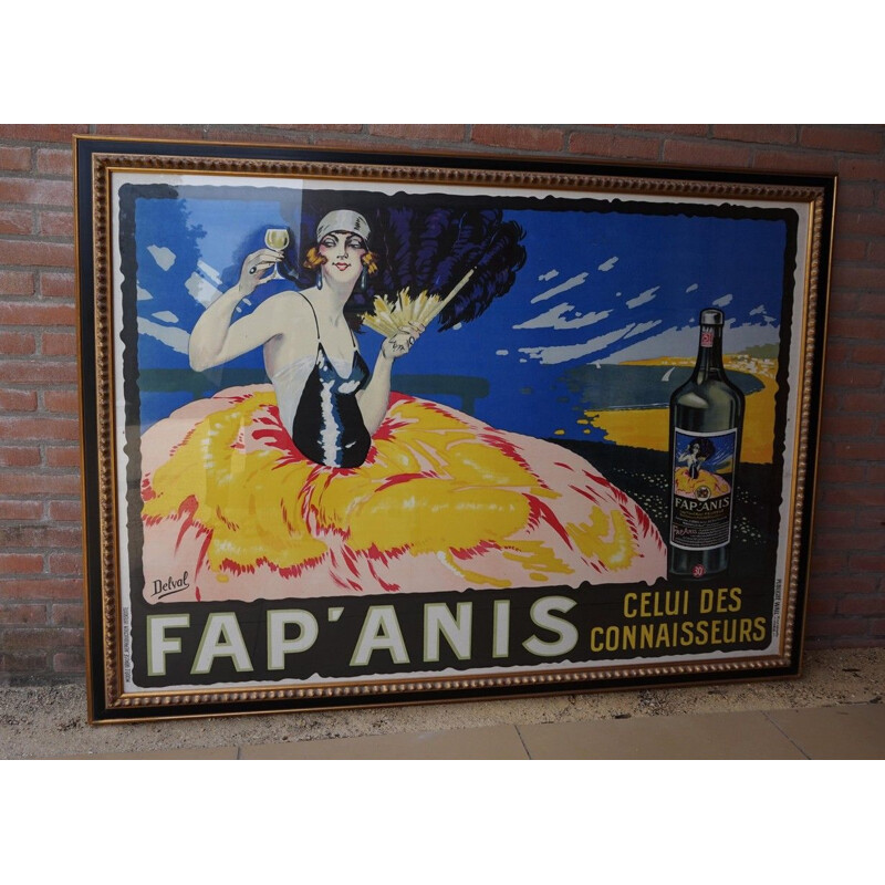 Vintage liquor poster framed in black and gold wood by Robert Delval, France 1920