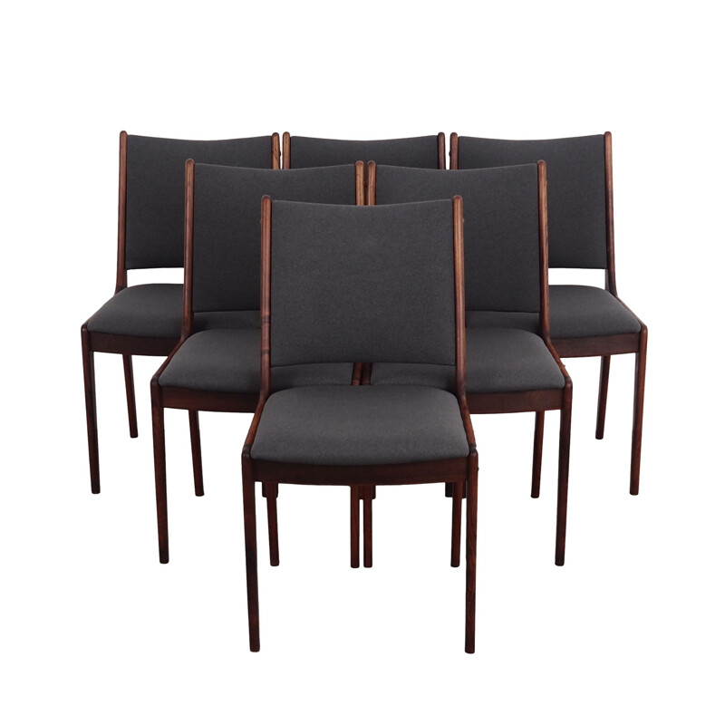 Conjunto de 6 cadeiras de pau-rosa vintage por Johannes Andersen, 1960