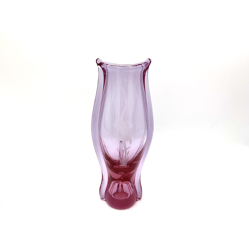 Vase vintage rose de Miloslav Klinger pour Zelezny Brod, Tchèque 1960
