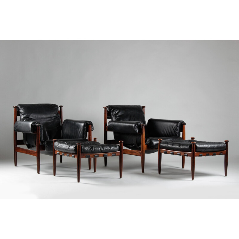 Pair of IRE Möbler "Amiral" armchairs in leather and rosewood, Eric MERTHEN - 1960s