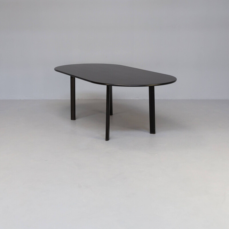 Vintage rounded metal and wooden dining table, 1980s