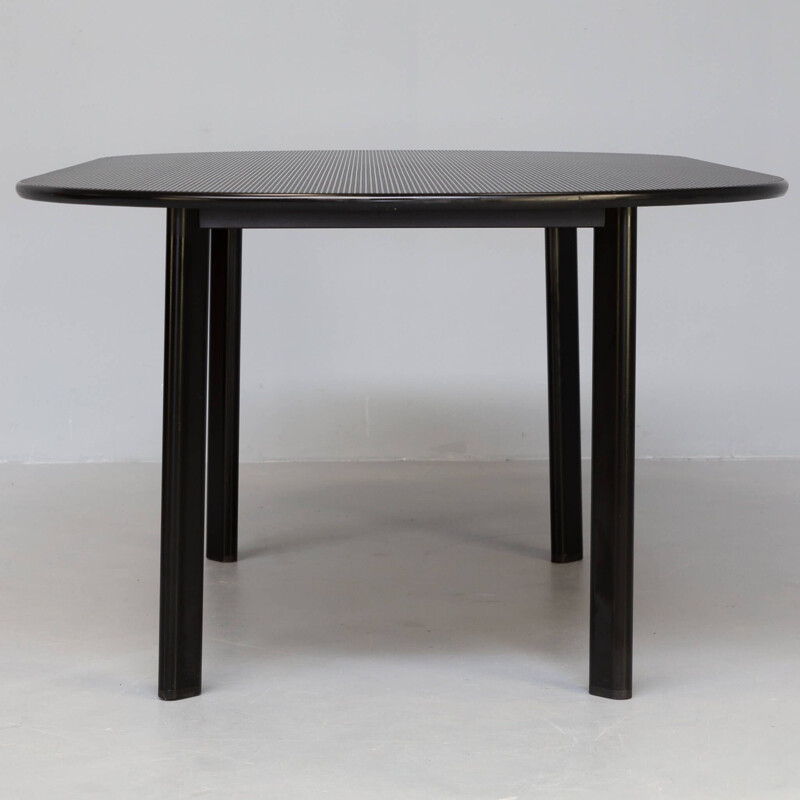 Vintage rounded metal and wooden dining table, 1980s