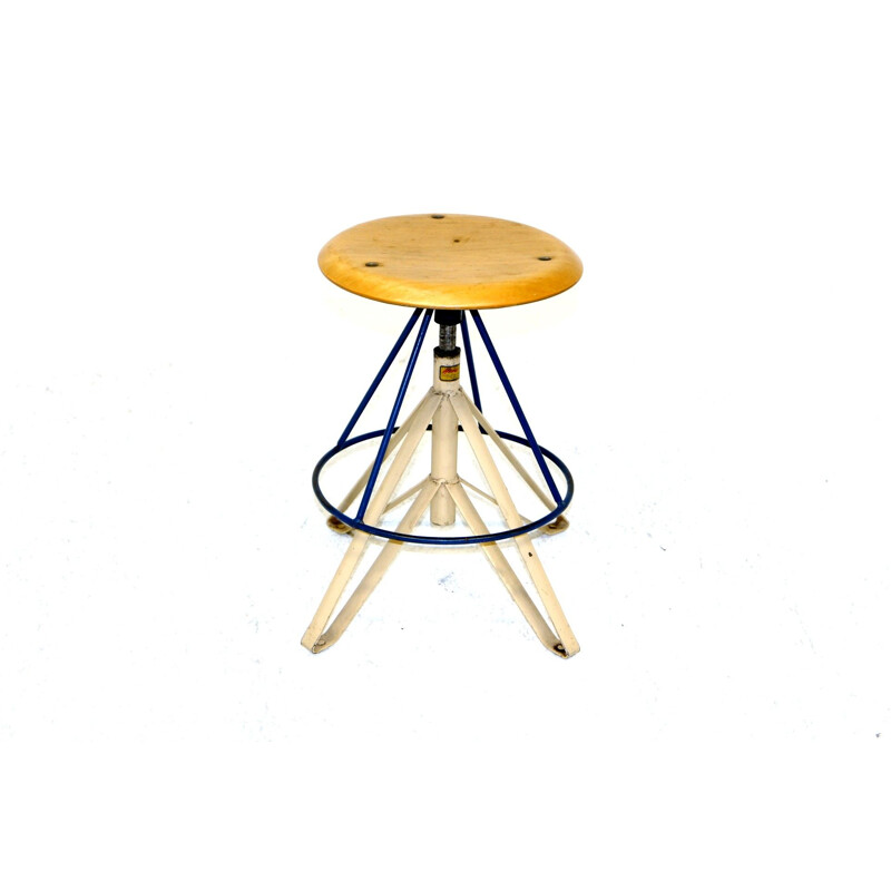 Vintage beechwood and metal stool, Sweden 1960