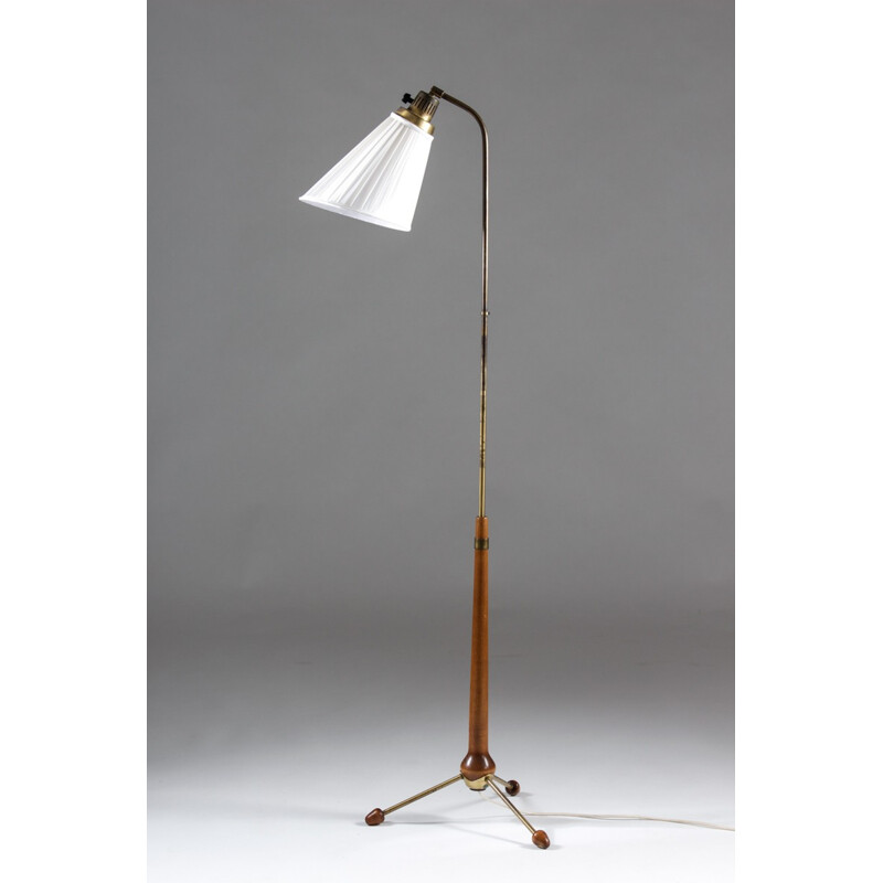 Ateljé Lyktan floor lamp in beech and brass, Hans BERGSTRÖM - 1940s