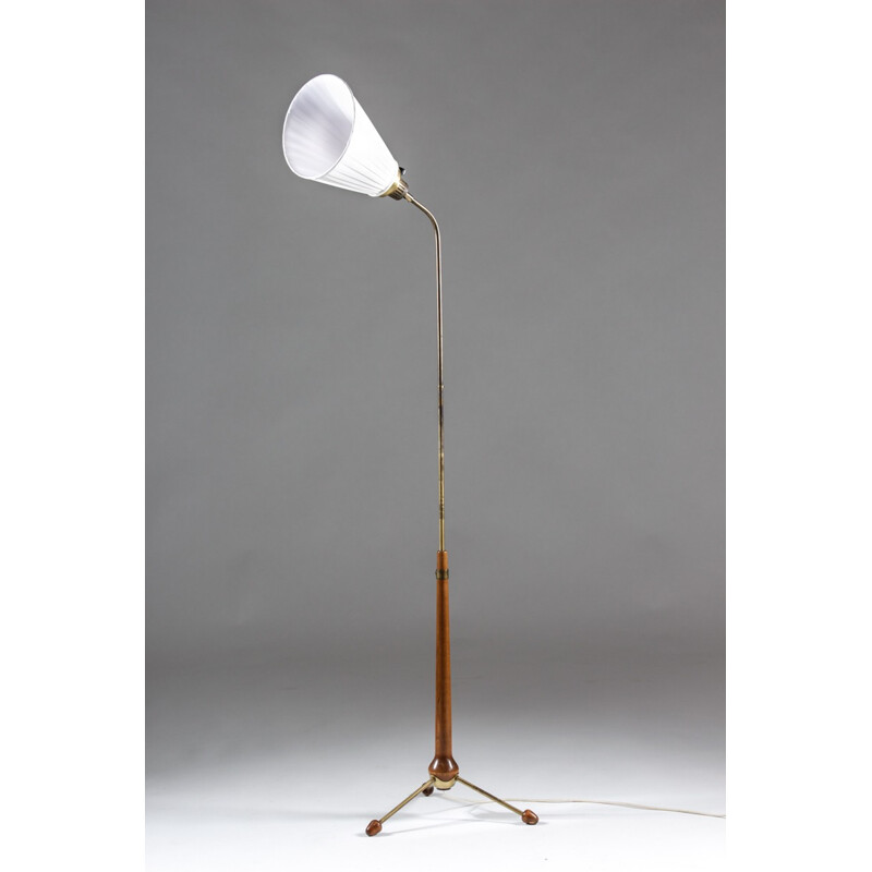 Ateljé Lyktan floor lamp in beech and brass, Hans BERGSTRÖM - 1940s