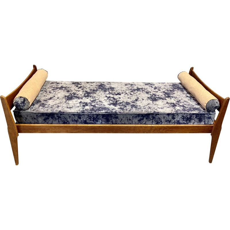 Divano letto o daybed in velluto vintage e sughero grigio, 1950