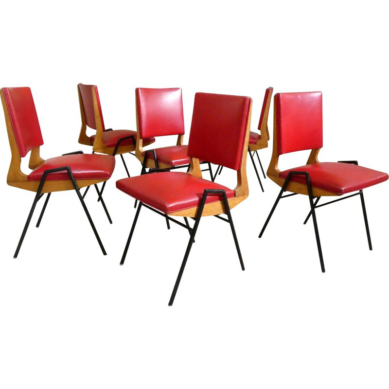 Set of 6 vintage oakwood chairs by Maurice Pré